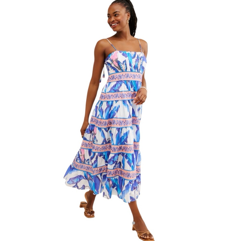 FARM Rio Blue and Pink Printed Midi Dress